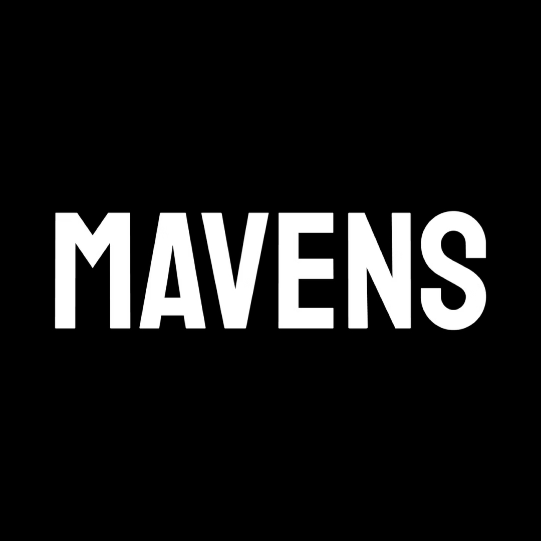 Mavens white logo on black background